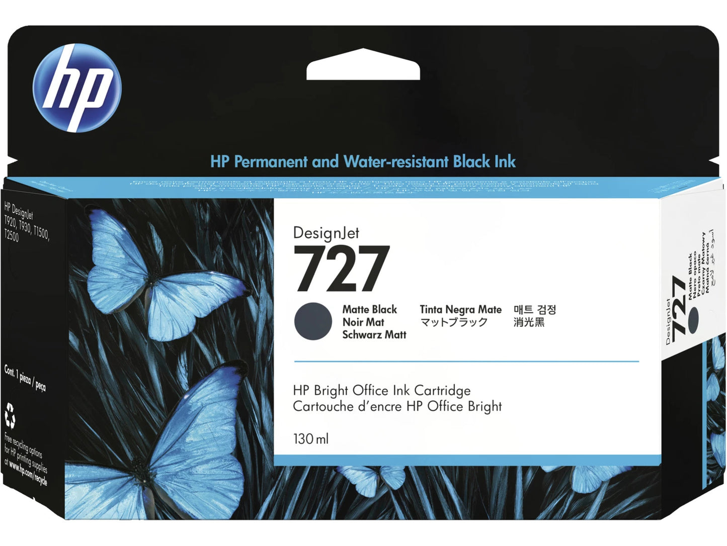 HP 727 130-ml Matte Black DesignJet Ink Cartridge, B3P22A