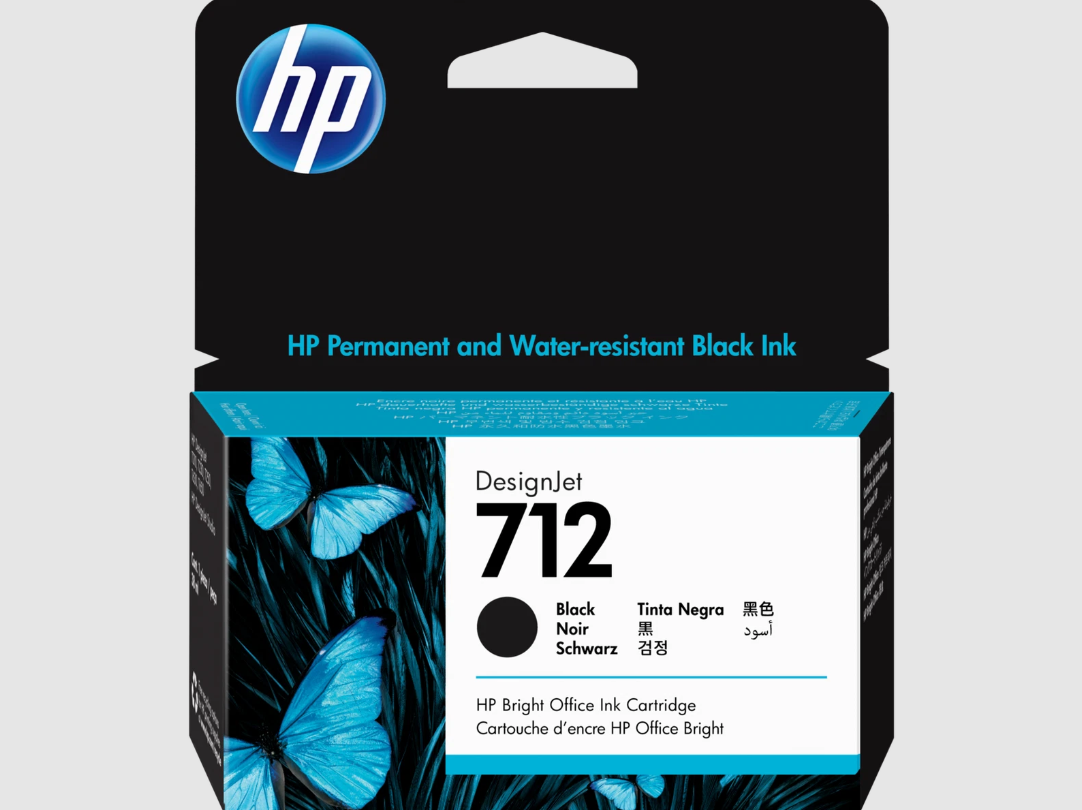 HP 712 38-ml Black DesignJet Ink Cartridge, 3ED70A