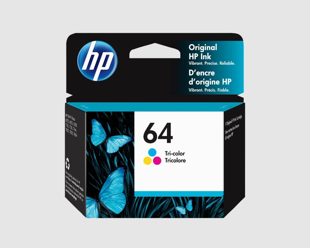 HP 64 Tri-color Original Ink Cartridge, ~165 pages, N9J89AN#140