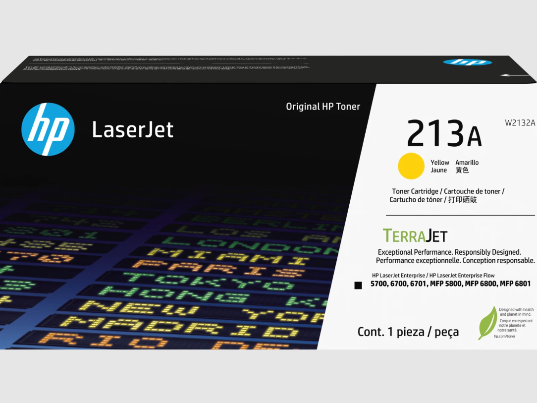 HP 213A Yellow Original LaserJet Toner Cartridge, ~3,000 pages, W2132A