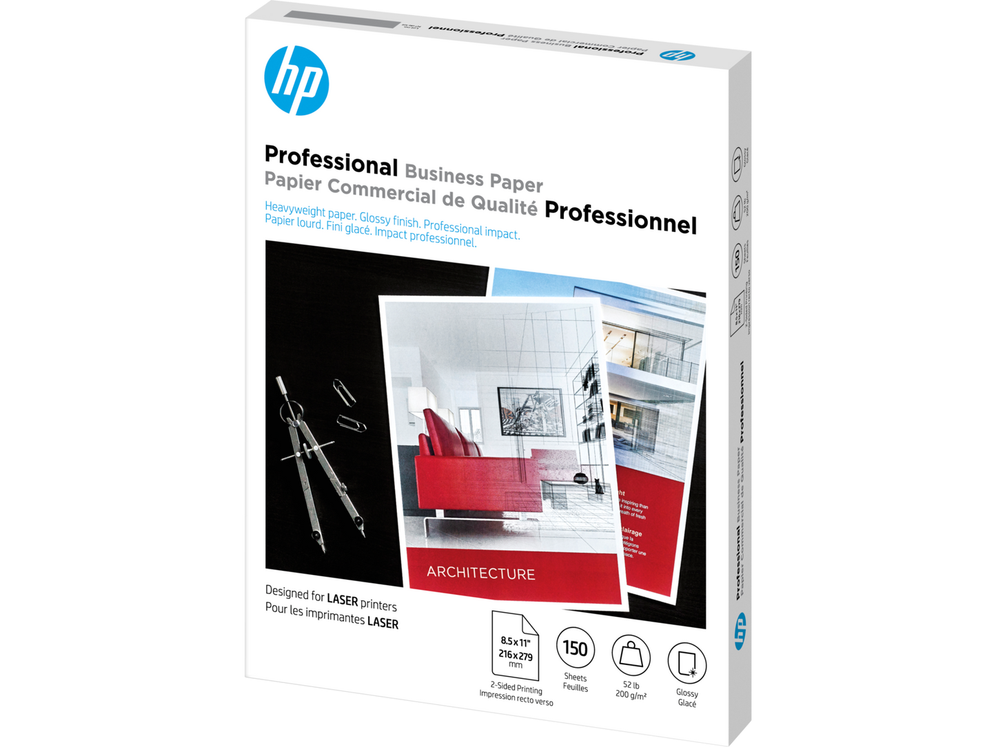 HP Professional Business Paper, Glossy, 52 lb, 8.5 x 11 in. (216 x 279 mm), 150