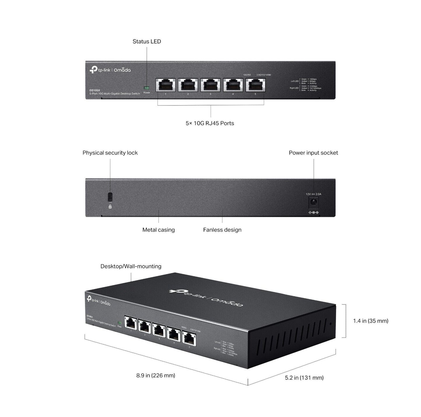 TP-Link DS105X | Omada 5-Port 10Gbps Gigabit Unmanaged Desktop Switch