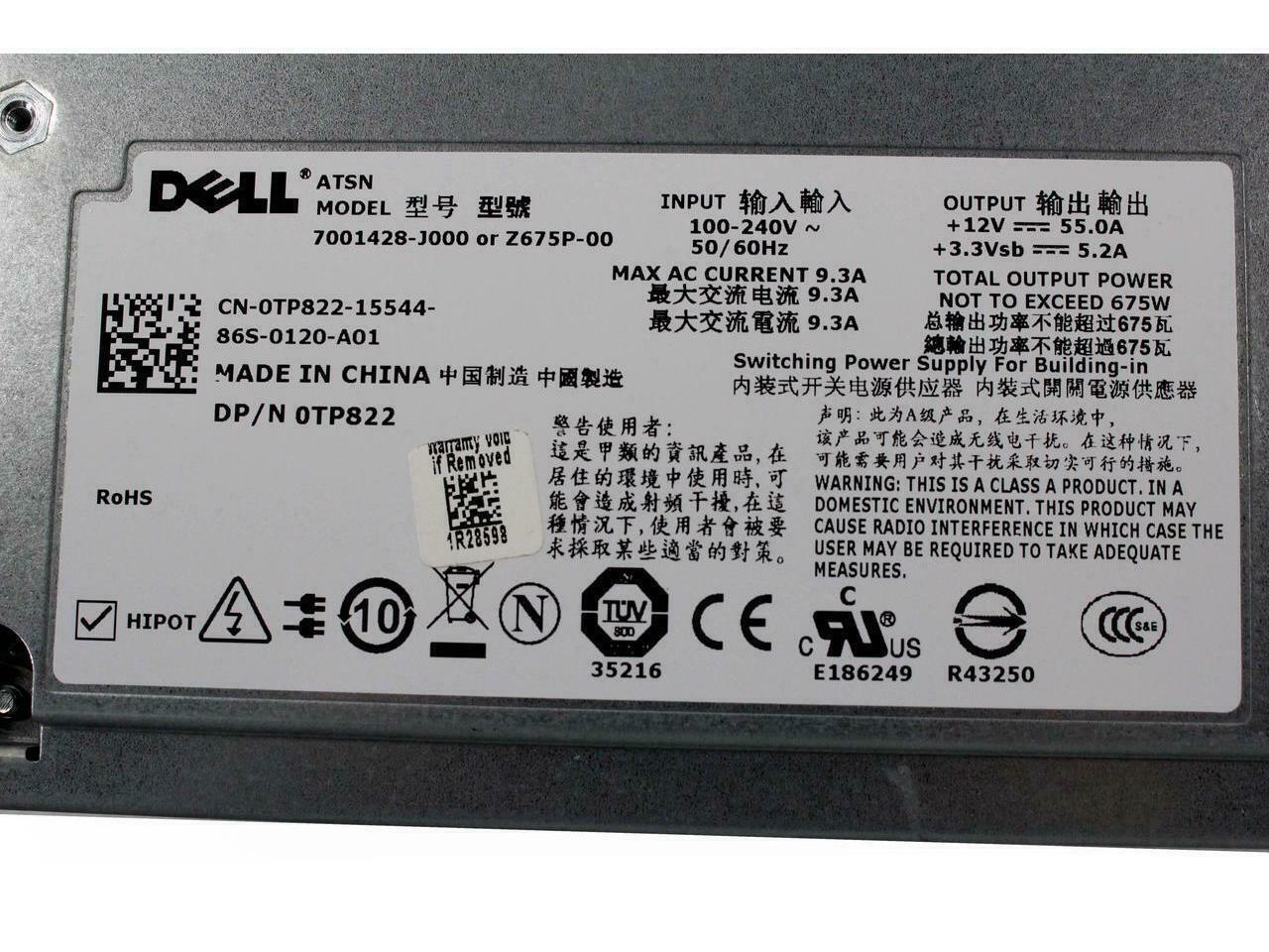 Genuine Dell PowerEdge T605 675W Power Supply Unit 12V 55.0A Z675P-00 TP822