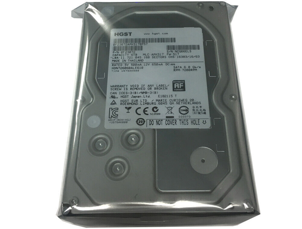 HGST 6TB 64MB Cache 7200RPM SATA 6.0Gb/s 3.5" NAS Hard Drive - HDN726060ALE610