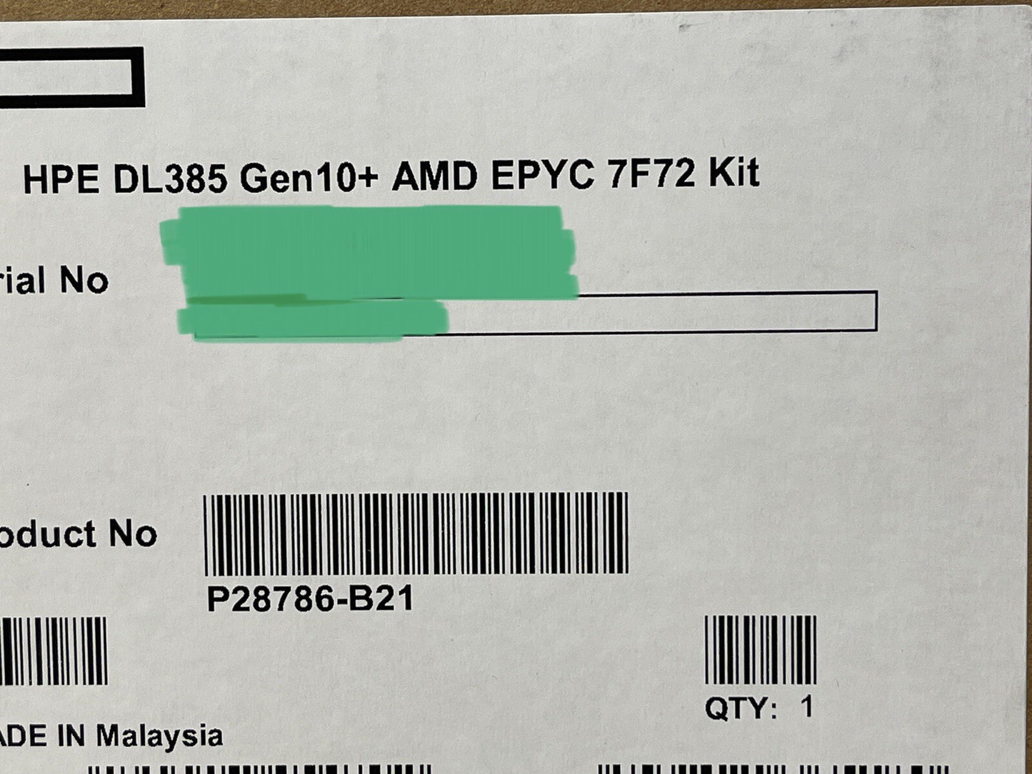 HPE DL385 Gen10/Plus/V2 CPU Kit AMD EPYC 7F72 24 Core 3.2GHz w/Heatsink+2x Fans