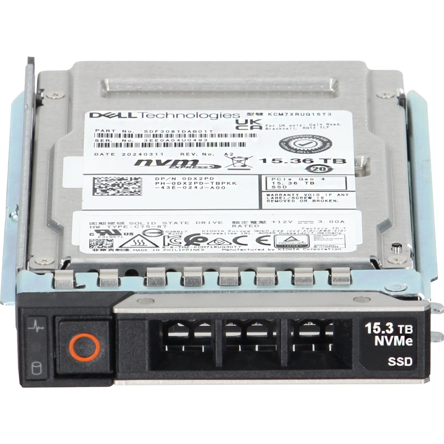 Dell 15.36TB PCIe Gen4 NVMe RI TLC 2.5 SSD KCM7XRUG15T3 (DX2PD) -CR