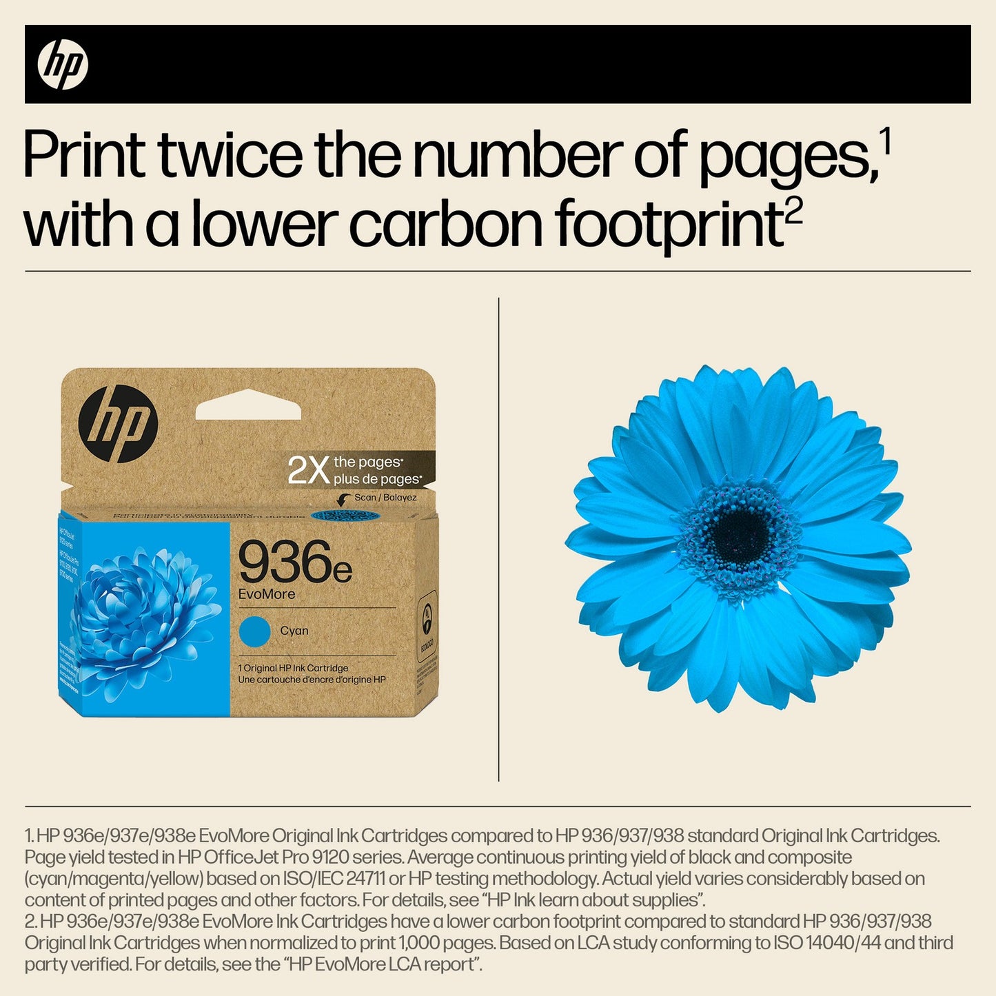 HP 936e EvoMore Cyan Original Ink Cartridge, 1,650 pages, 4S6V3LN