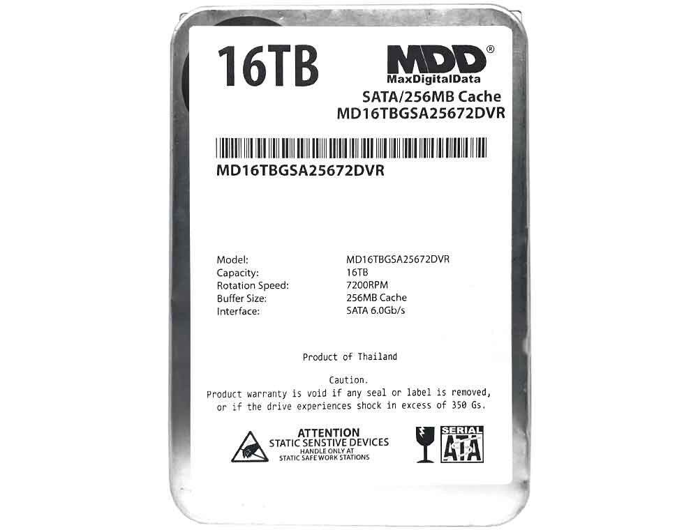 MDD 16TB 7200RPM 256MB Cache SATA 6.0Gb/s 3.5" Internal Surveillance Hard Drive