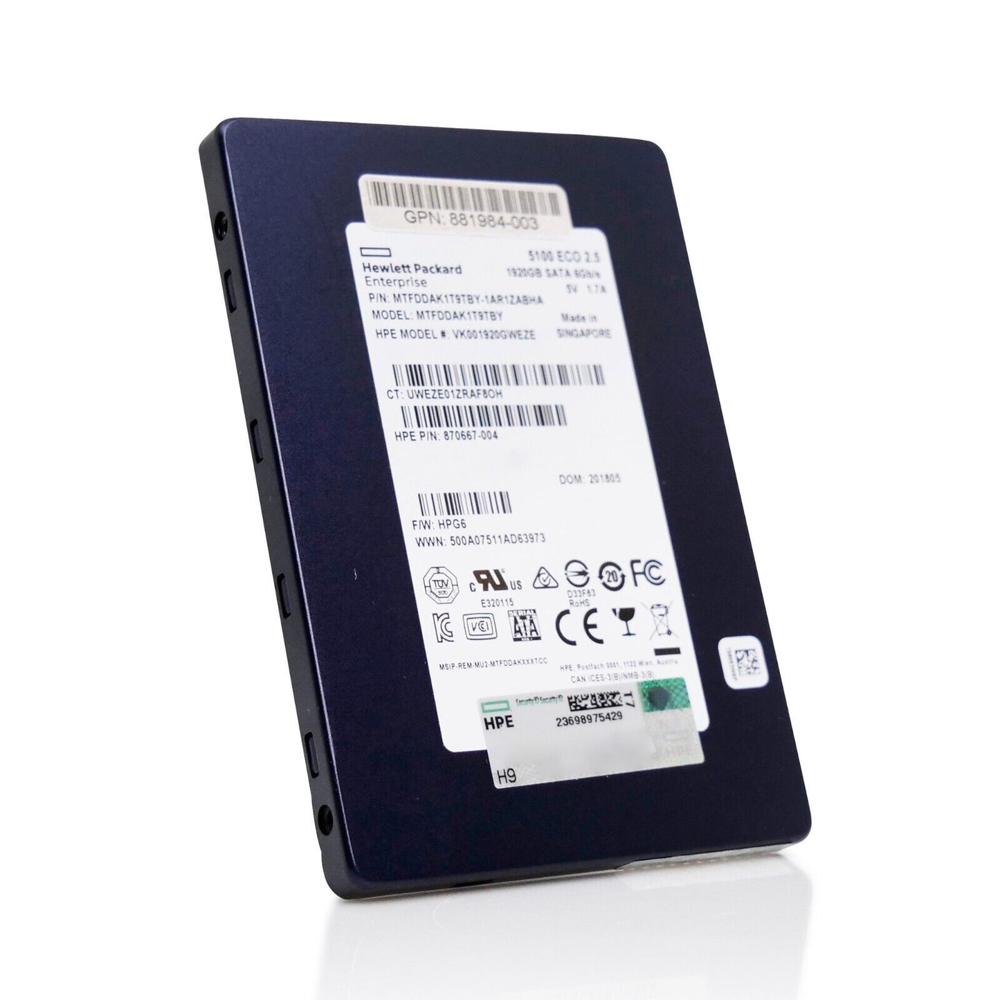 HPE VK001920GWEZE 1.92TB ~ 2TB SATA 6Gb/s 8,400TB(TBW) TLC 2.5in Enterprise SSD
