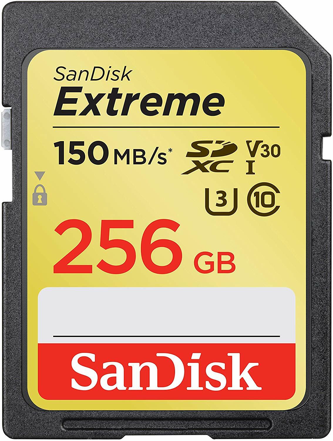 SanDisk 256GB Extreme SD SDXC Card 150MB/s Class 10 UHS-1 U3 4K Memory SDSDXV5