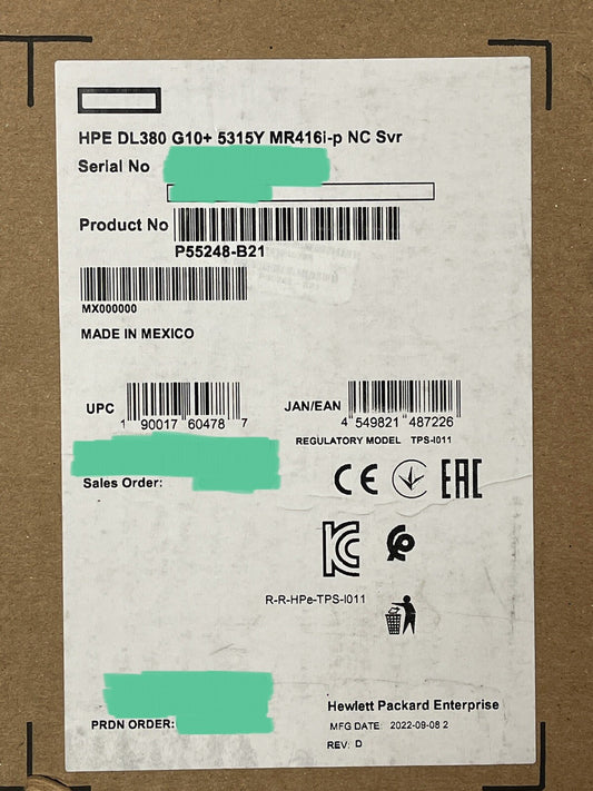 HPE DL380 Gen10+Plus Xeon 5315Y 8C 32GB 8SFF MR416i-p 800W PSU SATA/SAS/NVMe 10G (NOT FOR HOME PC)