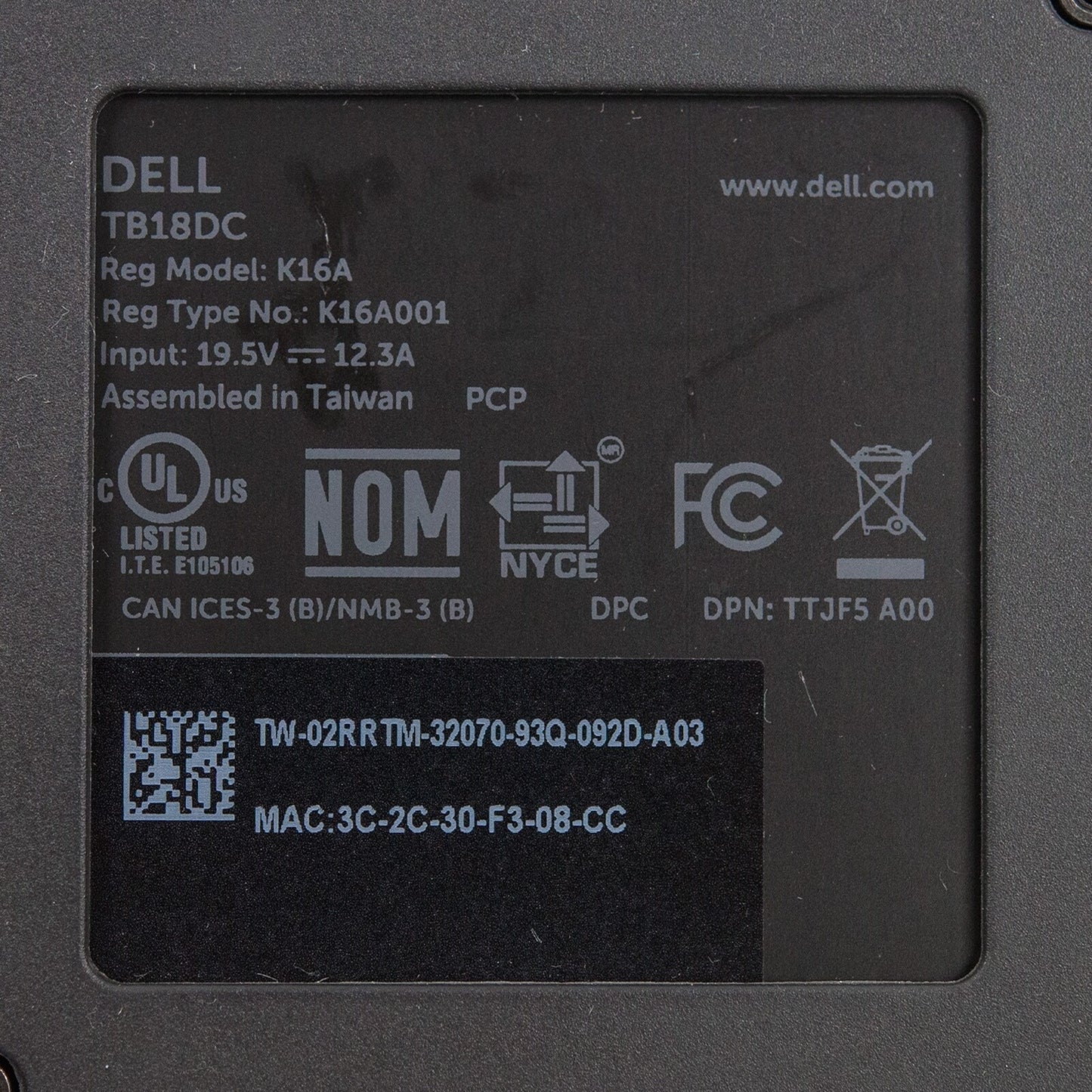 Dell Precision K16A Dual Thunderbolt 3 USB-C Docking Station 2RRTM TB18DC -No AC