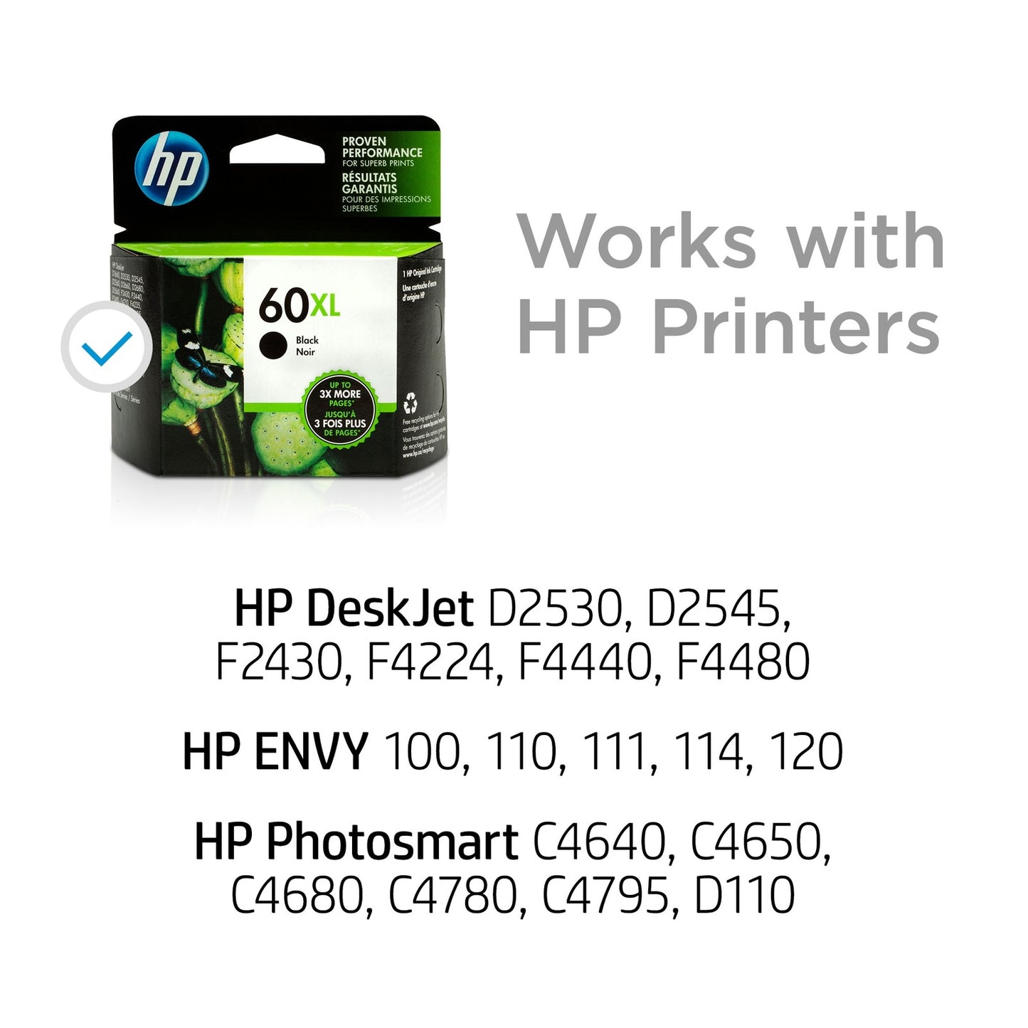 HP 60XL High Yield Black Original Ink Cartridge, ~600 pages, CC641WN#140