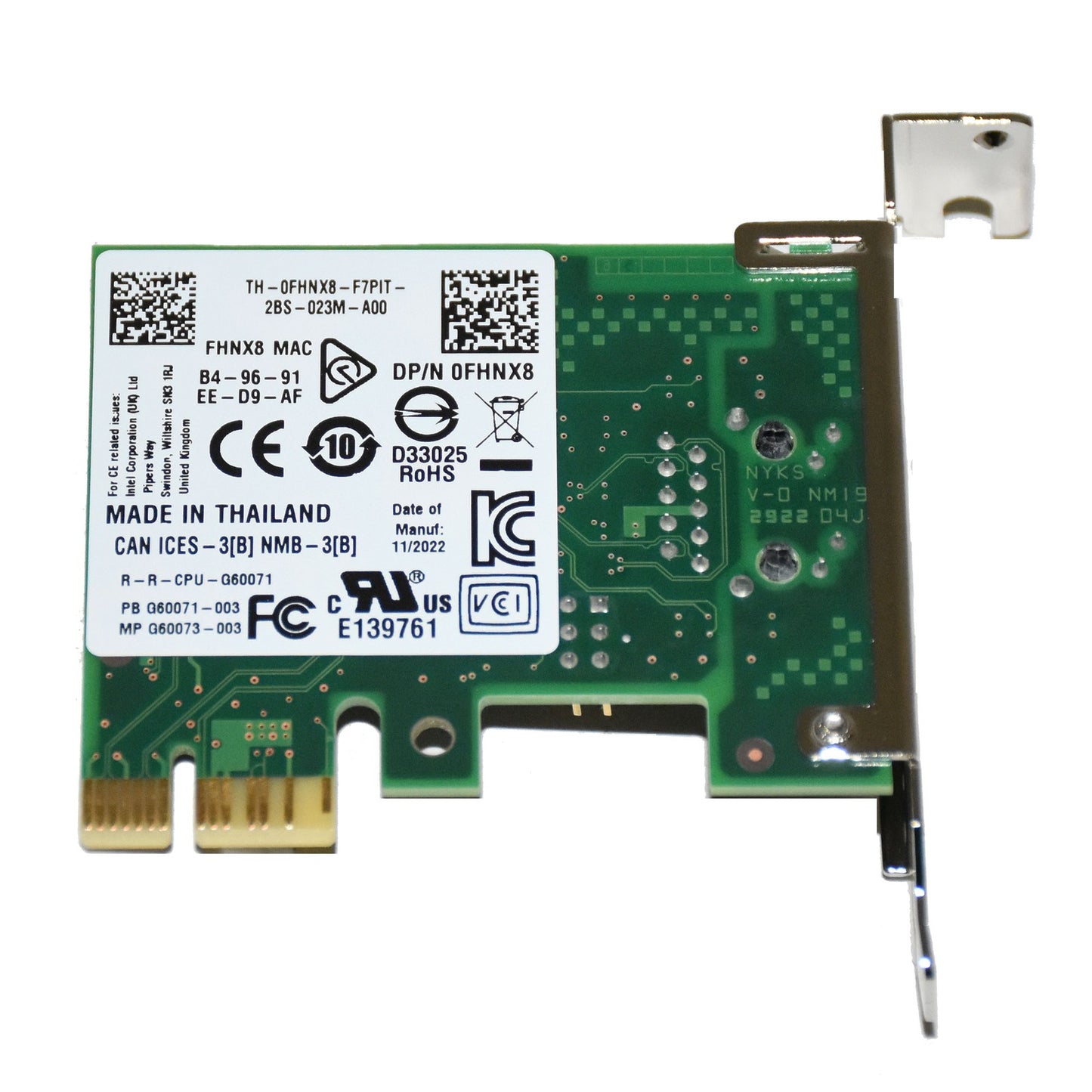 Dell Intel I210-T1 1GbE Single Port PCIe Low Profile Network Adapter Card FHNX8