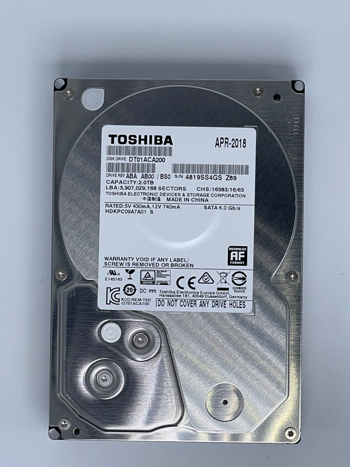 Toshiba 2TB DT01ACA200 SATA III 6Gb/s 7200RPM 3.5 Inch AF Format Hard Disk Drive