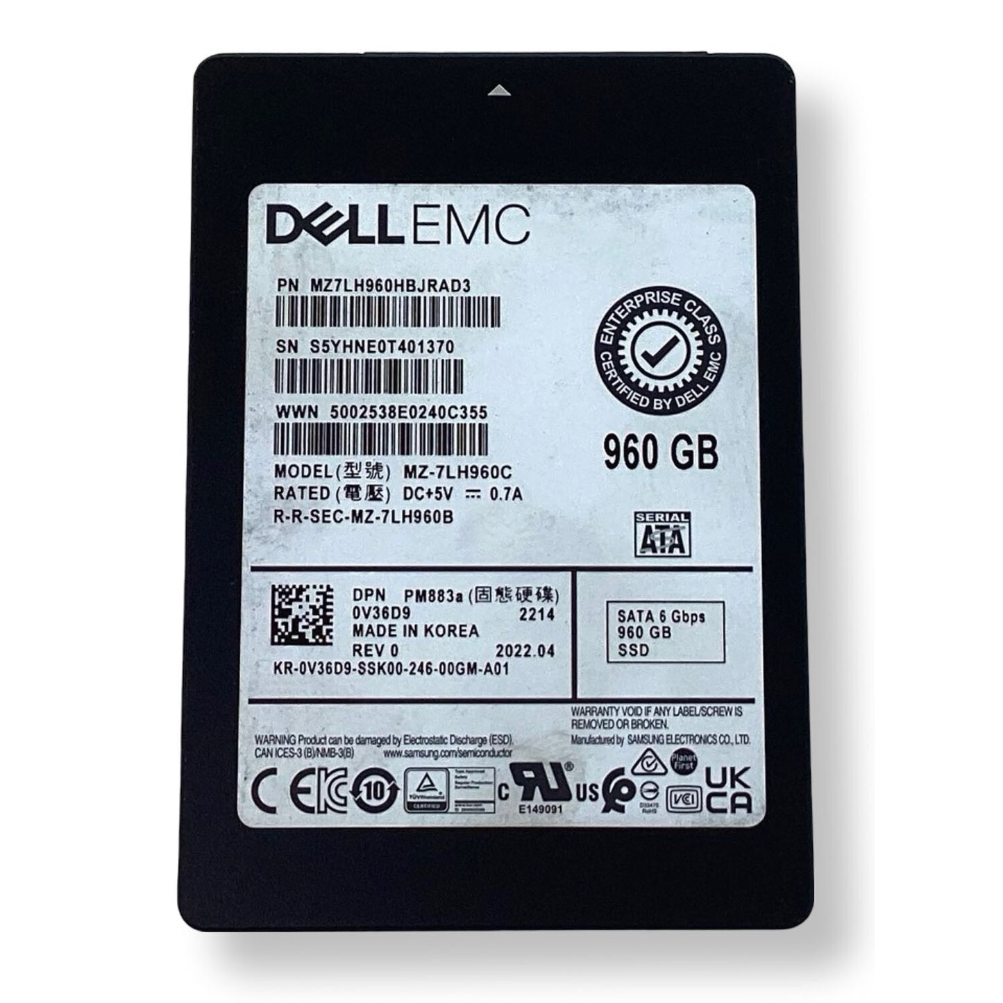 Dell EMC 960GB SSD MZ-7LH960C SATA 6Gbps 2.5" PM883a 0V36D9 Solid State Drive