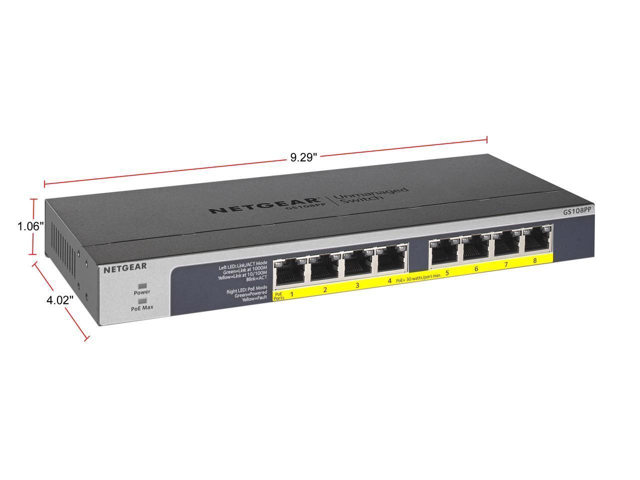 NETGEAR 8-Port Gigabit Ethernet PoE+ Unmanaged Switch with 120W PoE Budget, Rack