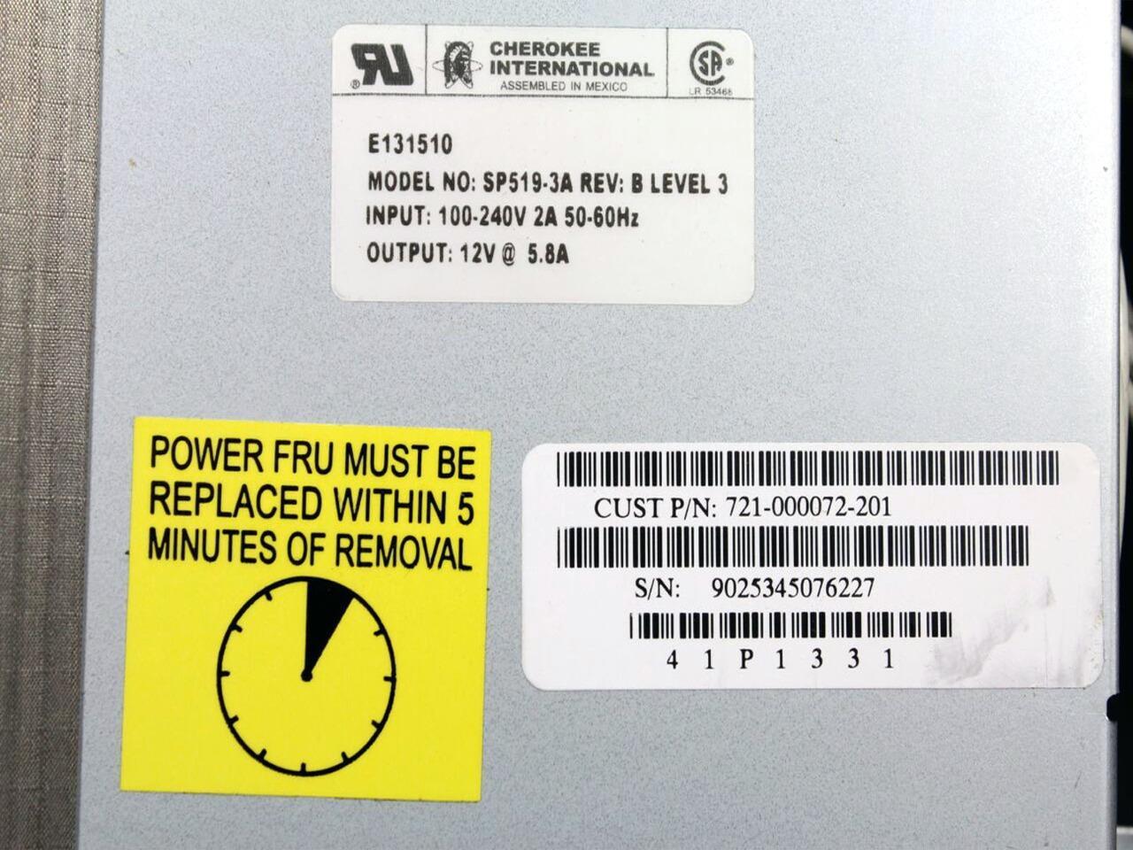 IBM 721-000072-201 125W Power Supply For Totalstorage San Switch Es4500 SP519-3A