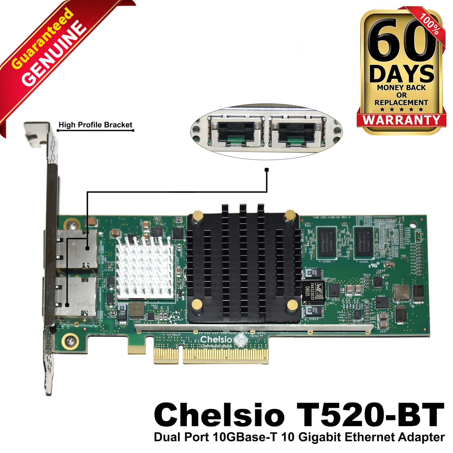 Dell Chelsio T520-BT Dual-Ports 10GBase-T RJ-45 PCIe 3.0 Network Adapter V88MT
