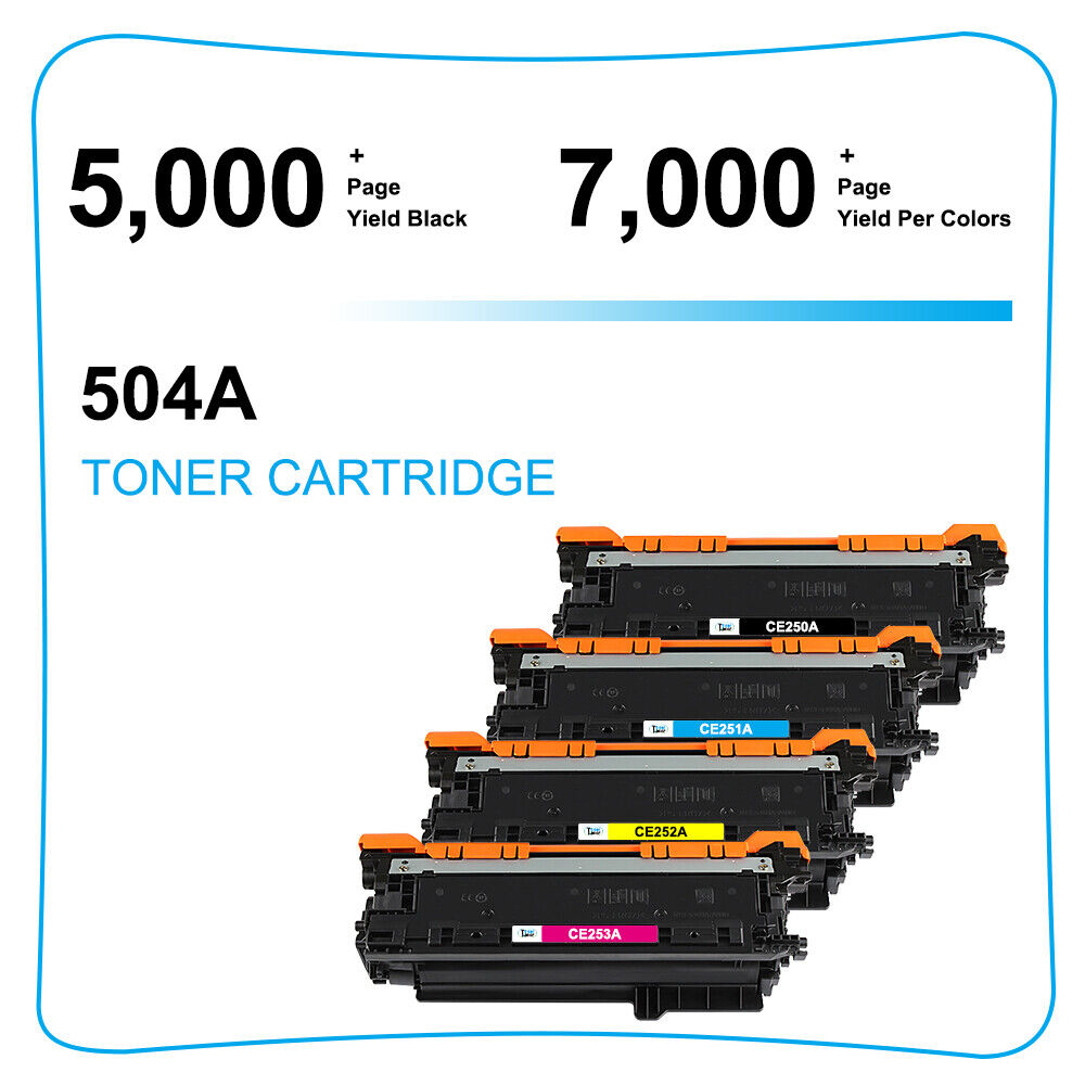 4 Pack Toner Compatible With HP CE250A 504A LaserJet CP3525 CP3525n CP3525dn
