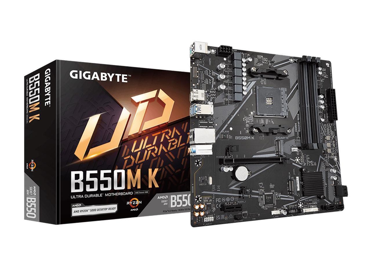 GIGABYTE B550M K AM4 AMD B550 Micro-ATX Motherboard with Dual M.2, SATA 6Gb/s