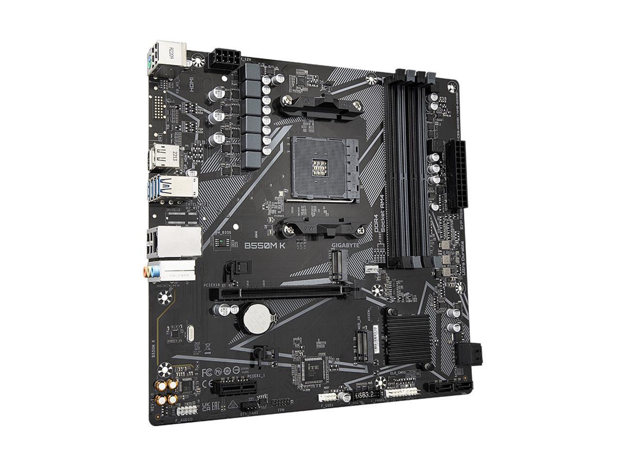 GIGABYTE B550M K AM4 AMD B550 Micro-ATX Motherboard with Dual M.2, SATA 6Gb/s