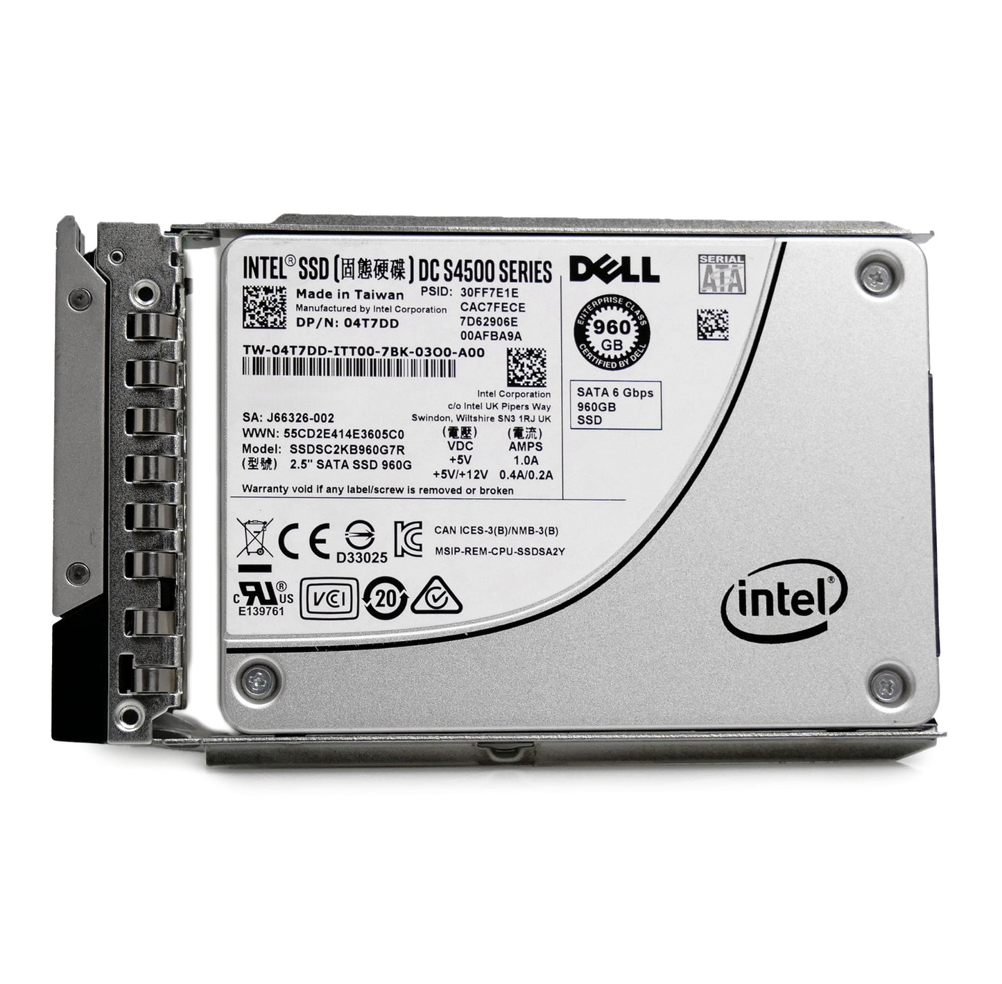 Dell DC S4500 04T7DD 960GB SATA SSD 6Gb/s 2.5" G14 G15 G16 Tray