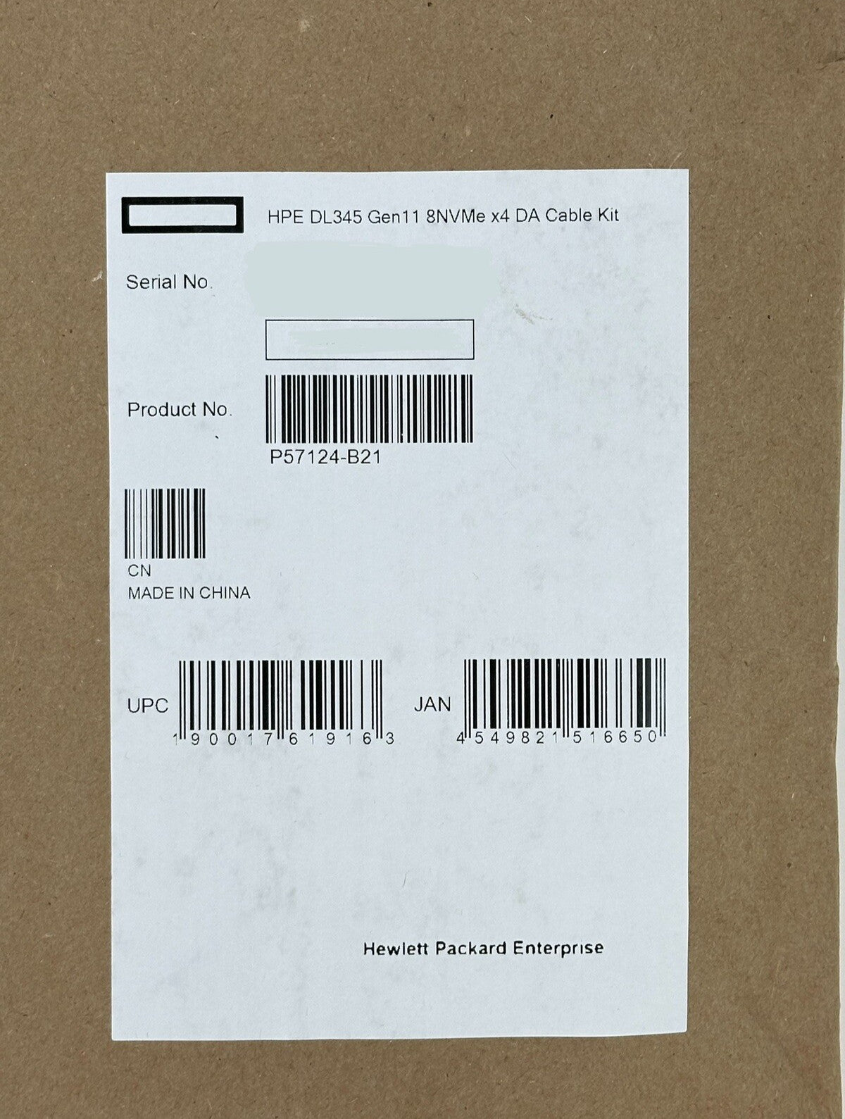 HPE P57124-B21 DL345 Gen11 2U SFF U.2 U.3 8SFF NVMe SSD x4 DA Cable Kit Box3