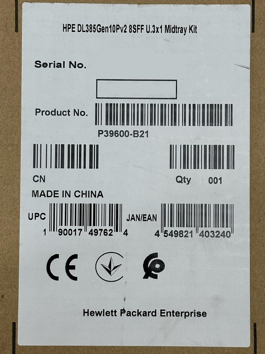 HPE DL385 Gen10 Plus v2 8SFF x1 U.3 BC Mid Tray Basic Drive Cage Kit P39600-B21