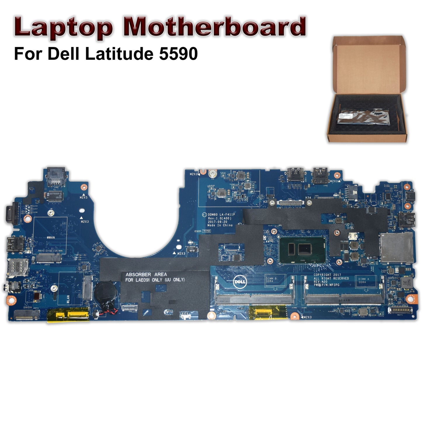 Dell Latitude 5590 Motherboard i5-7300U 2.6GHz CPU Intel Graphics LA-F411P D2N2V