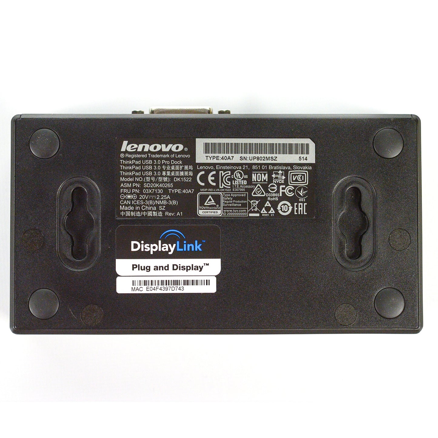 Lenovo ThinkPad USB 3.0 Pro Dock 40A7 03X7130 DK1522 Docking Station w/ 45w AC