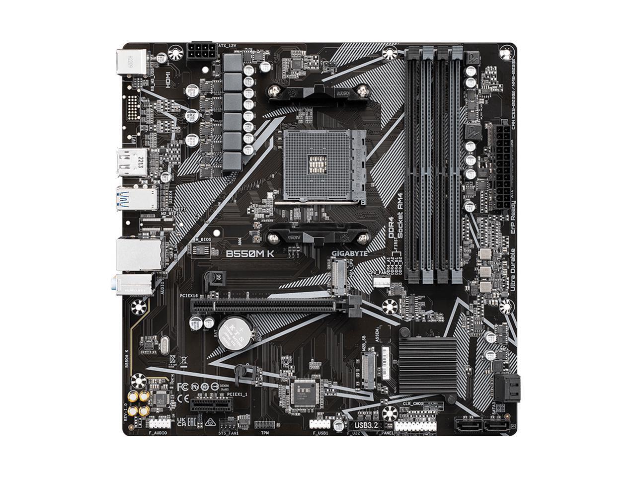 GIGABYTE B550M K AM4 AMD B550 Micro-ATX Motherboard with Dual M.2, SATA 6Gb/s
