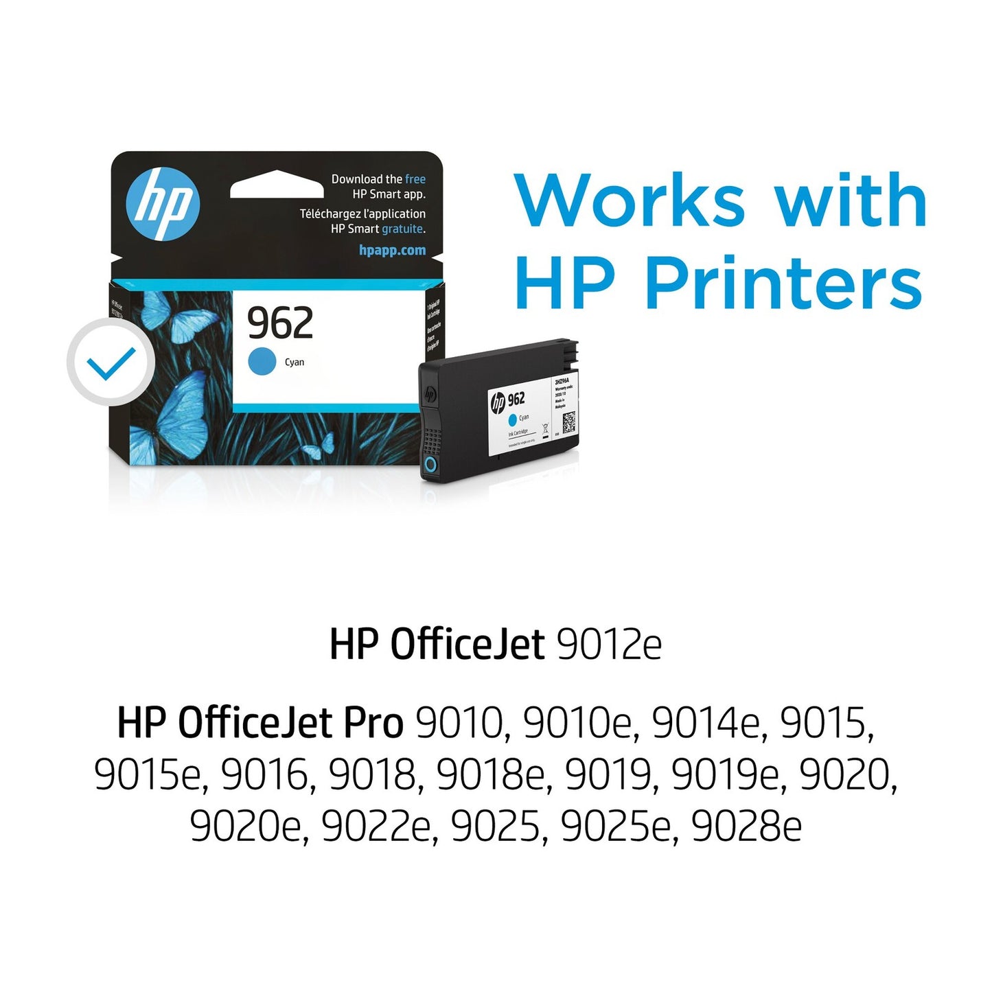 HP 962 Cyan Original Ink Cartridge, ~700 pages, 3HZ96AN#140