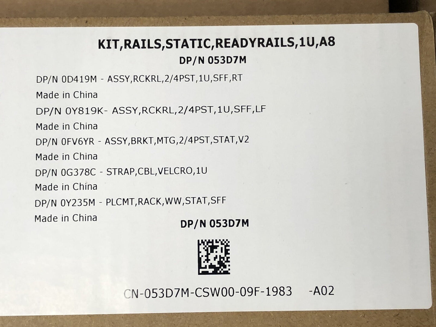 Dell 1U Static Rail Kit 2 or 4-Post R330 R340 R430 R440 R620 R630 R640 R6515 A8