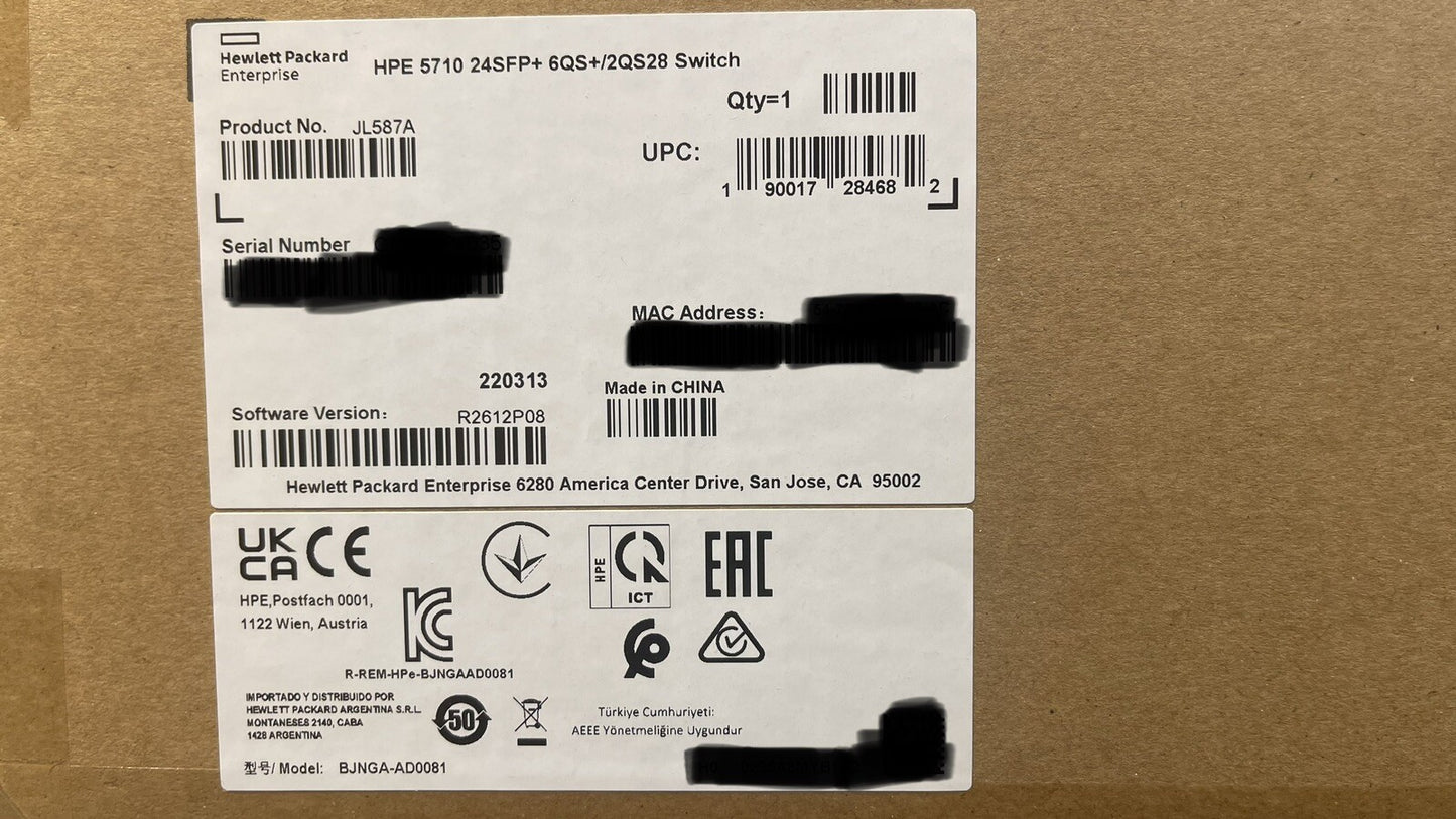 HPE FlexFabric 5710 24SFP+ and 6QSFP+ or 2QSFP28 Networking Switch JL587A 100Gb