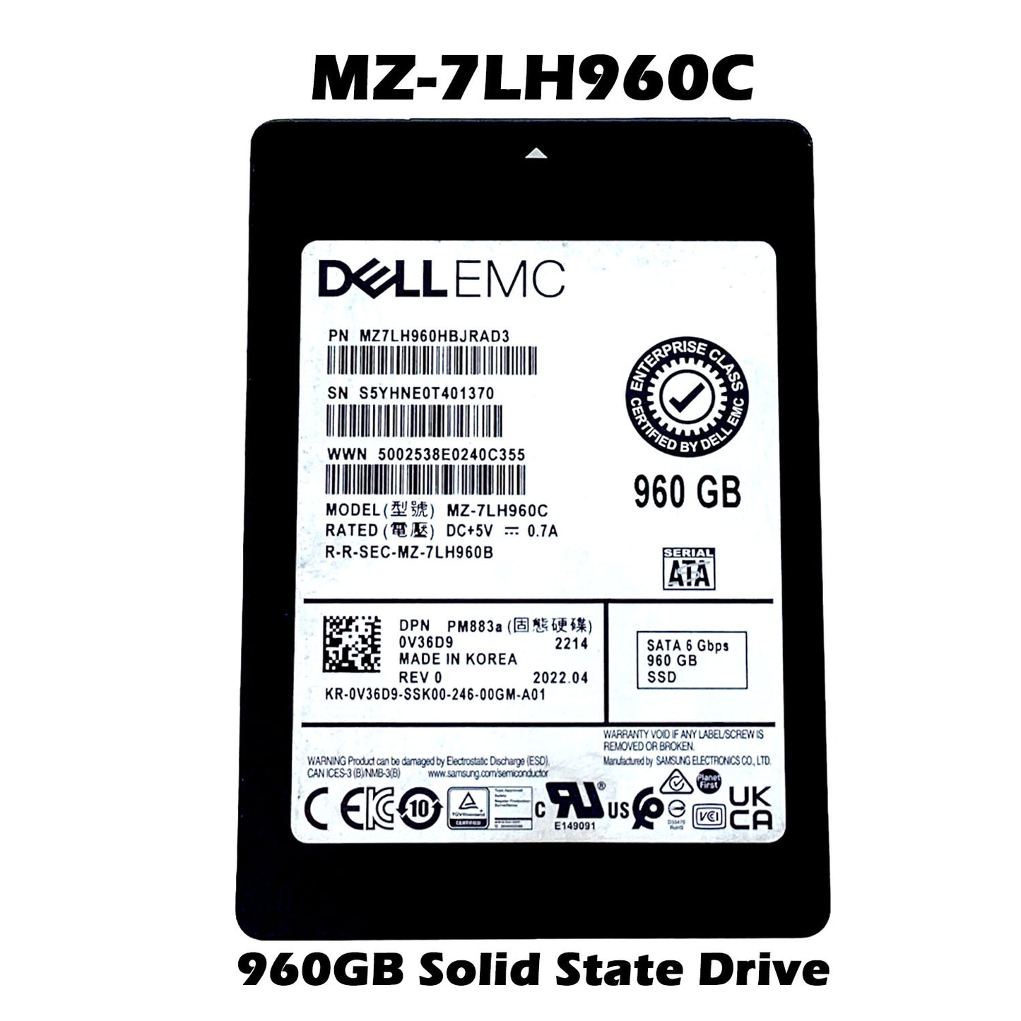 Dell EMC 960GB SSD MZ-7LH960C SATA 6Gbps 2.5" PM883a 0V36D9 Solid State Drive