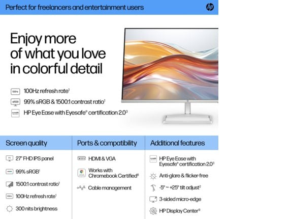 HP Series 5 27 inch FHD Monitor - 527sf 27" FHD (1920 x 1080) 48-100 Hz