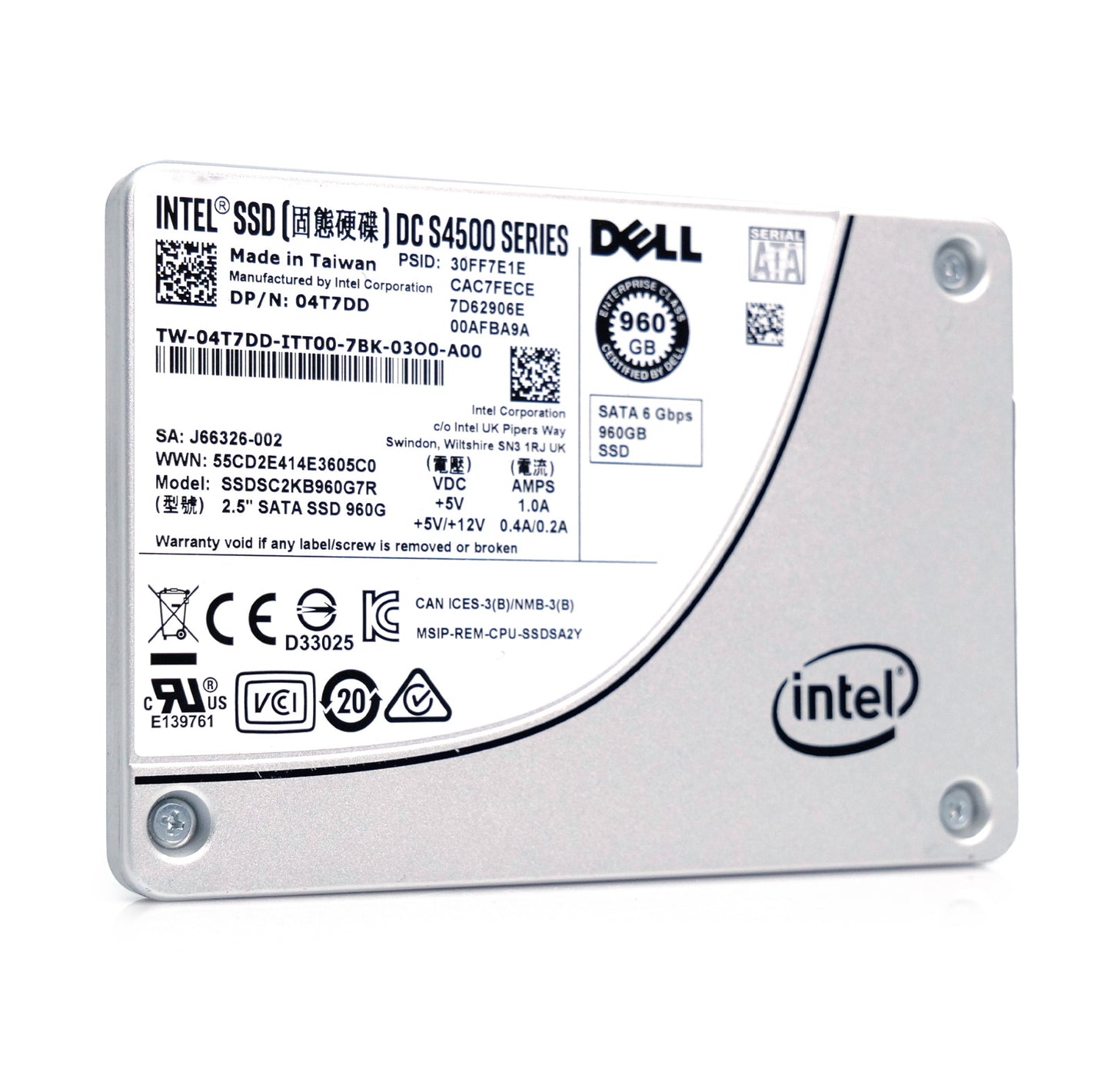 Dell/Intel DC S4500 960GB SATA 6Gb/s 2.5" Enterprise SSD - 04T7DD/SSDSC2KB960G7R