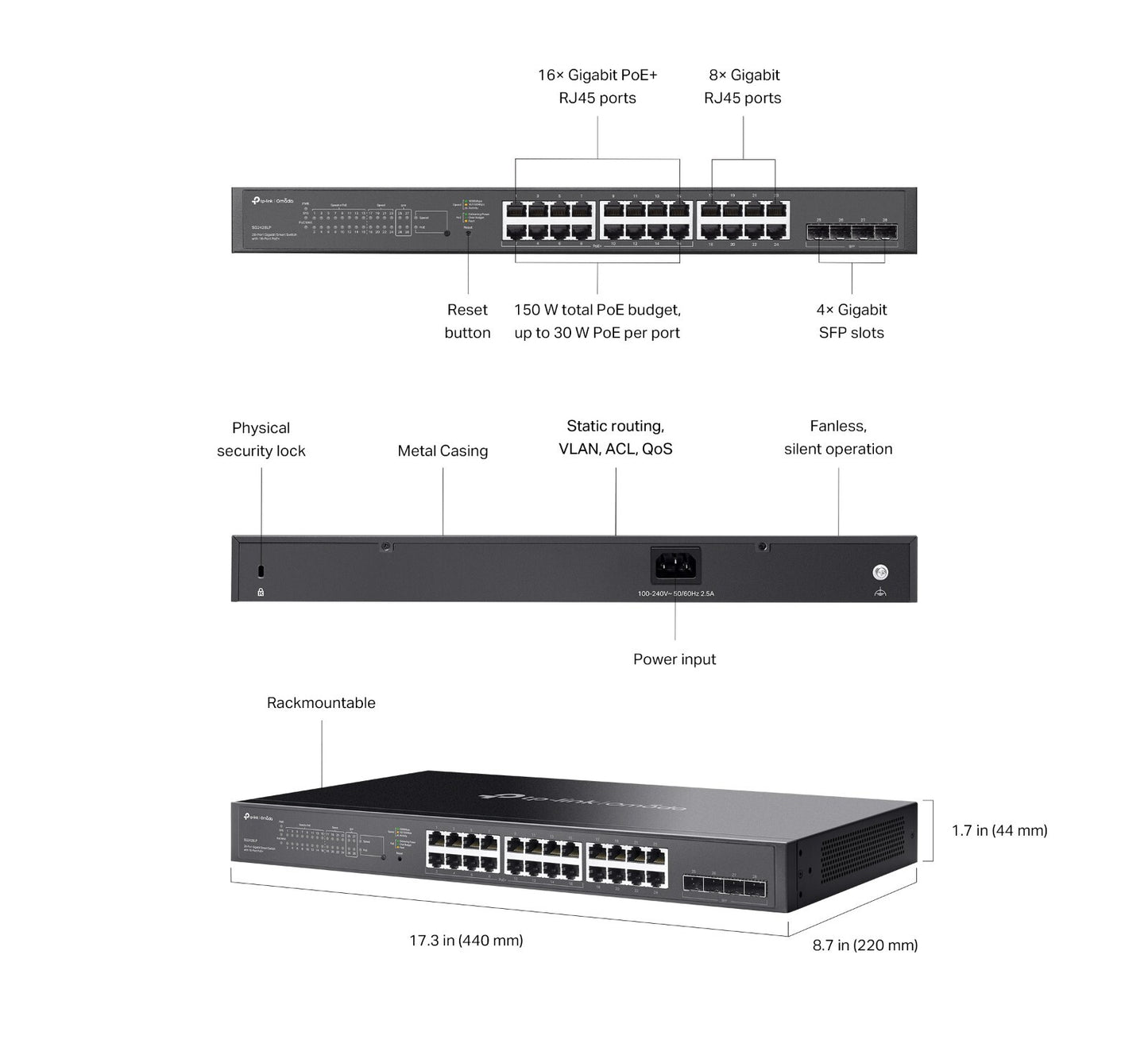 TP-Link SG2428LP | Omada 28-Port Gigabit PoE+ Smart Switch | 16* PoE+ | 4* SFP