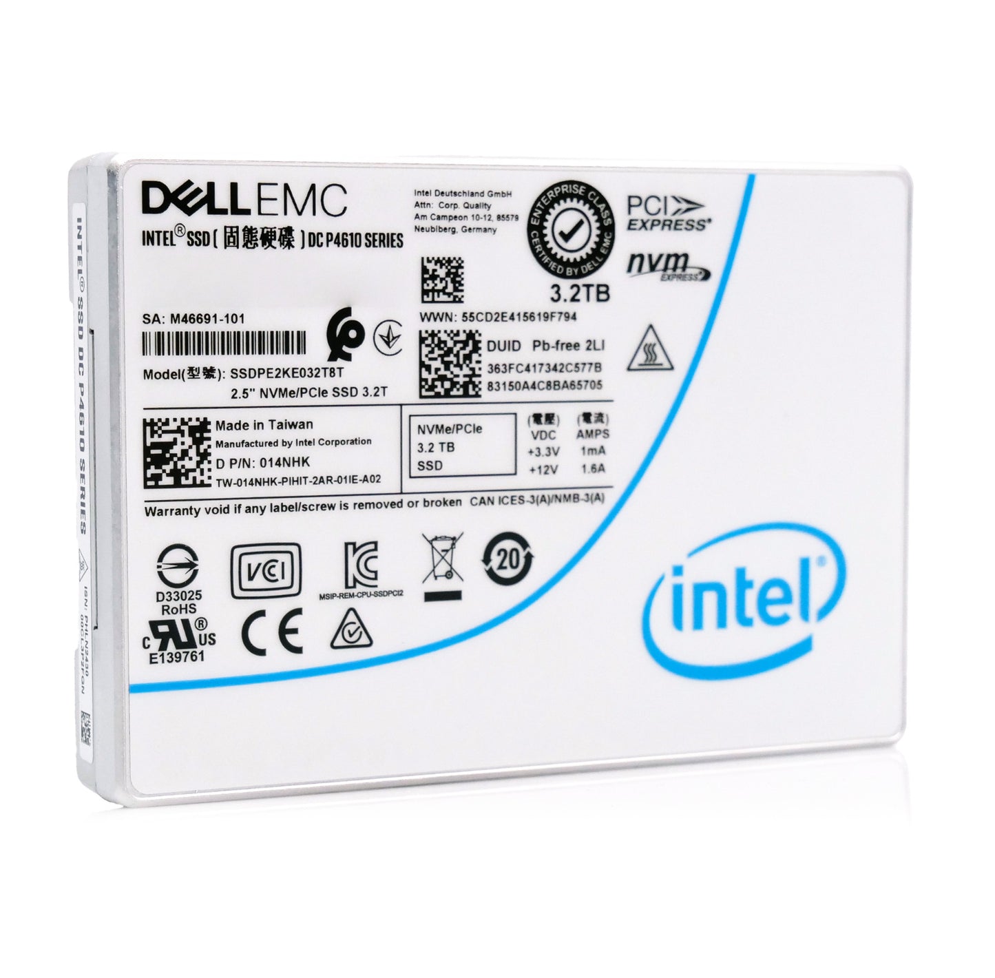 DELL 014NHK Intel DC P4610 3.2TB PCIe 3.1 x4 NVMe U.2 2.5" SSD G14/G15/G16 Tray