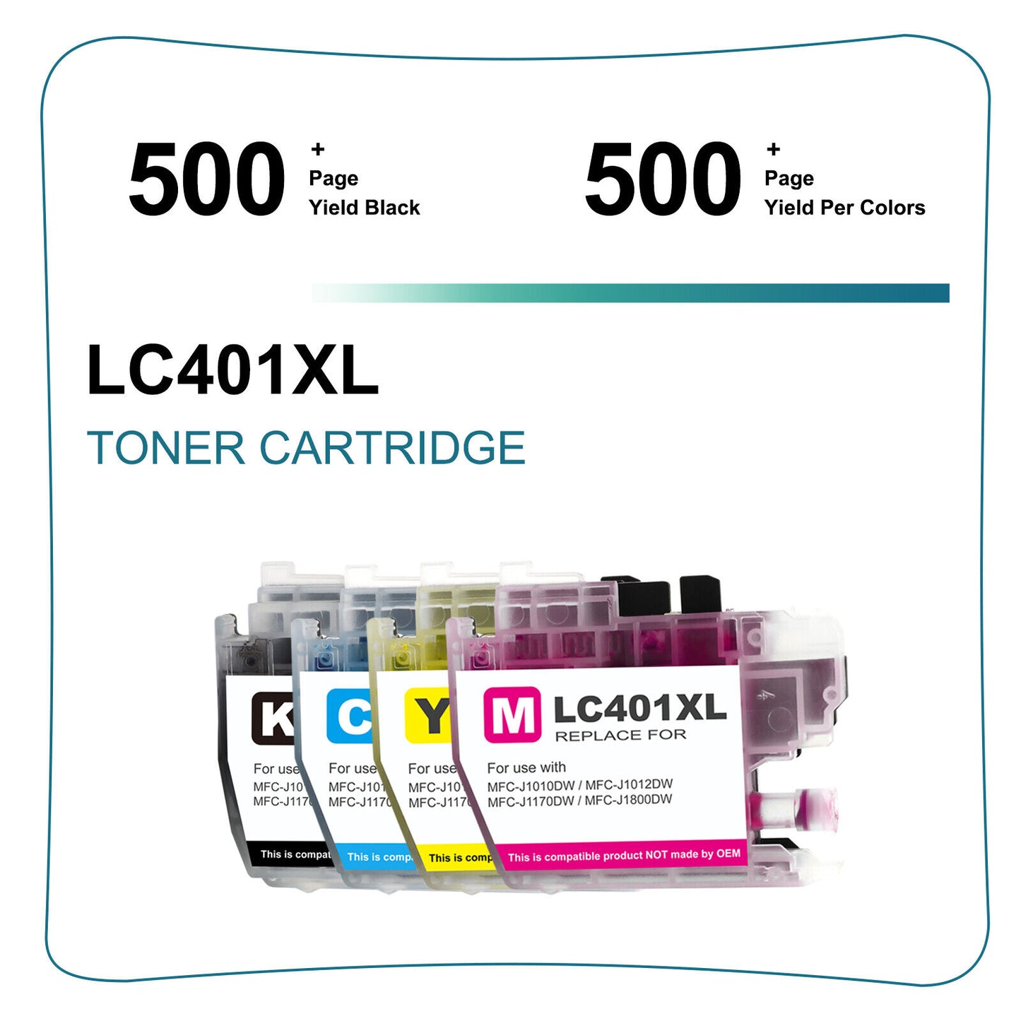 4Pc LC401XL BCMY Ink Cartridge compatible for Brother MFC-J1010DW MFC-J1170DW
