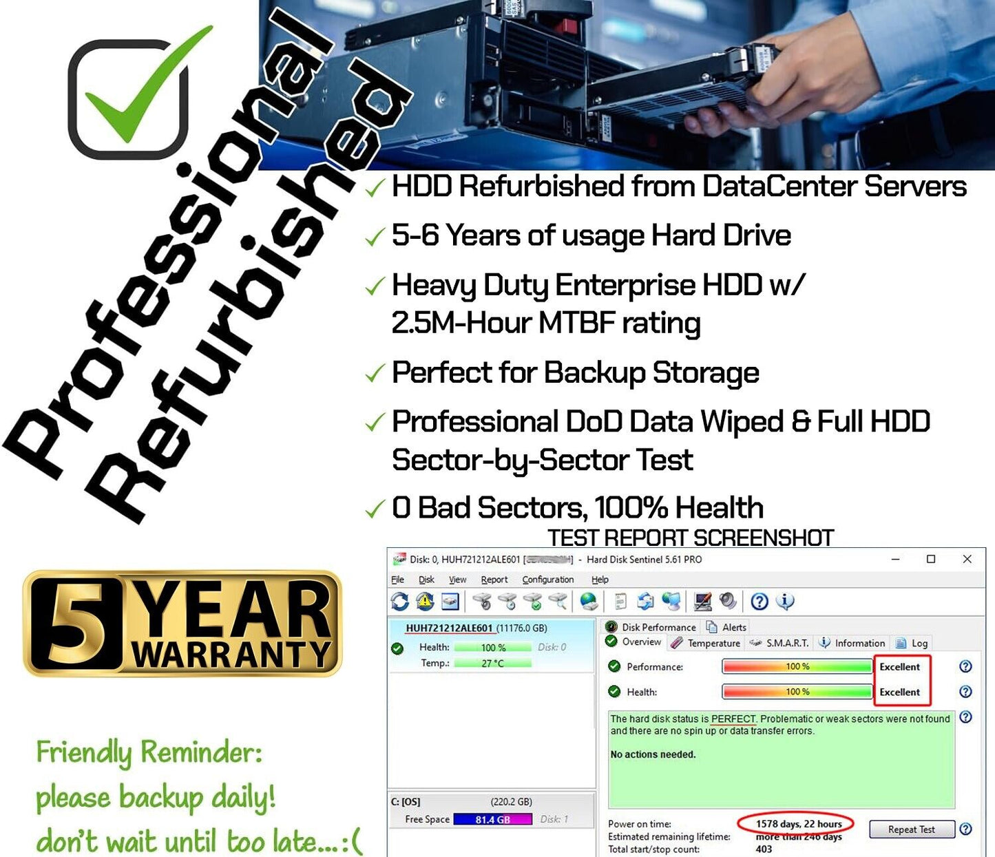 HGST Ultrastar DC HC520 12TB SATA 6Gb 256MB 3.5" Enterprise HDD- HUH721212ALE601