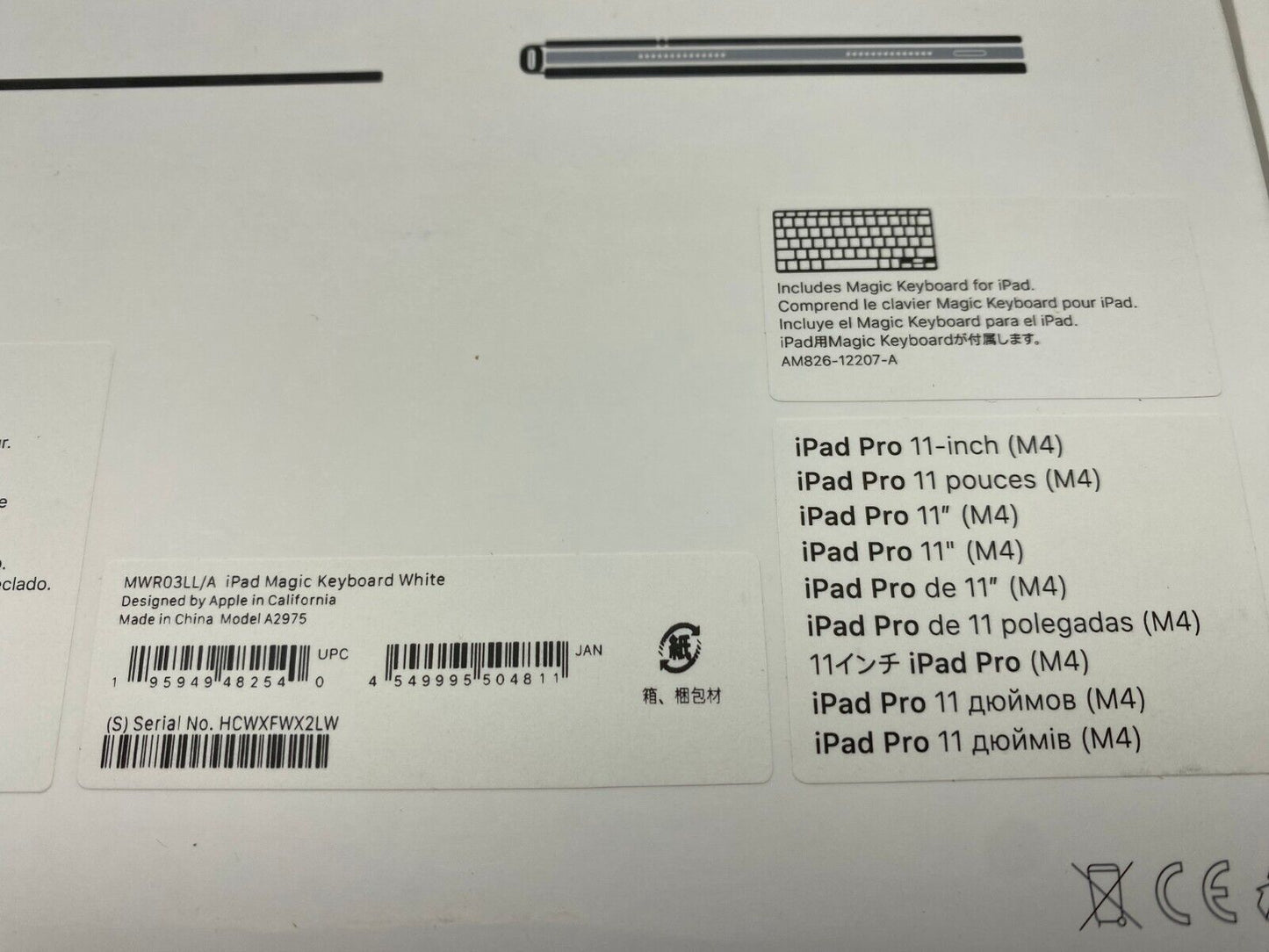 Apple Magic Keyboard for iPad Pro 11 inch (M4) MWR03LL/A, A2975 - White