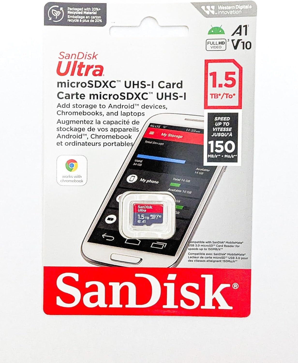 SanDisk 1.5 TB Ultra Micro SD SDXC MicroSD Class 10 150MB/s SDSQUAC-1T50-GM6MN
