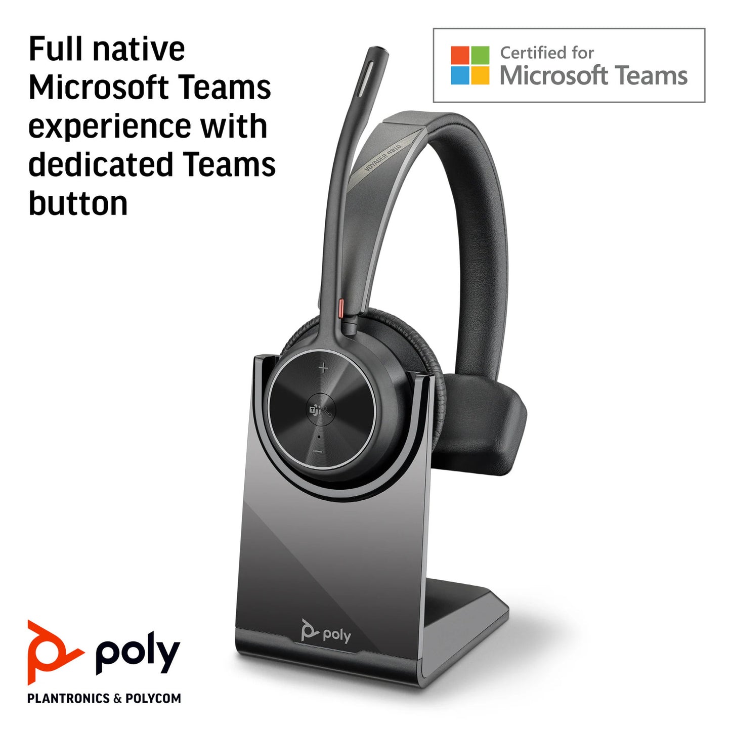 Poly Voyager 4310-M Microsoft Teams Certified Headset with charge stand