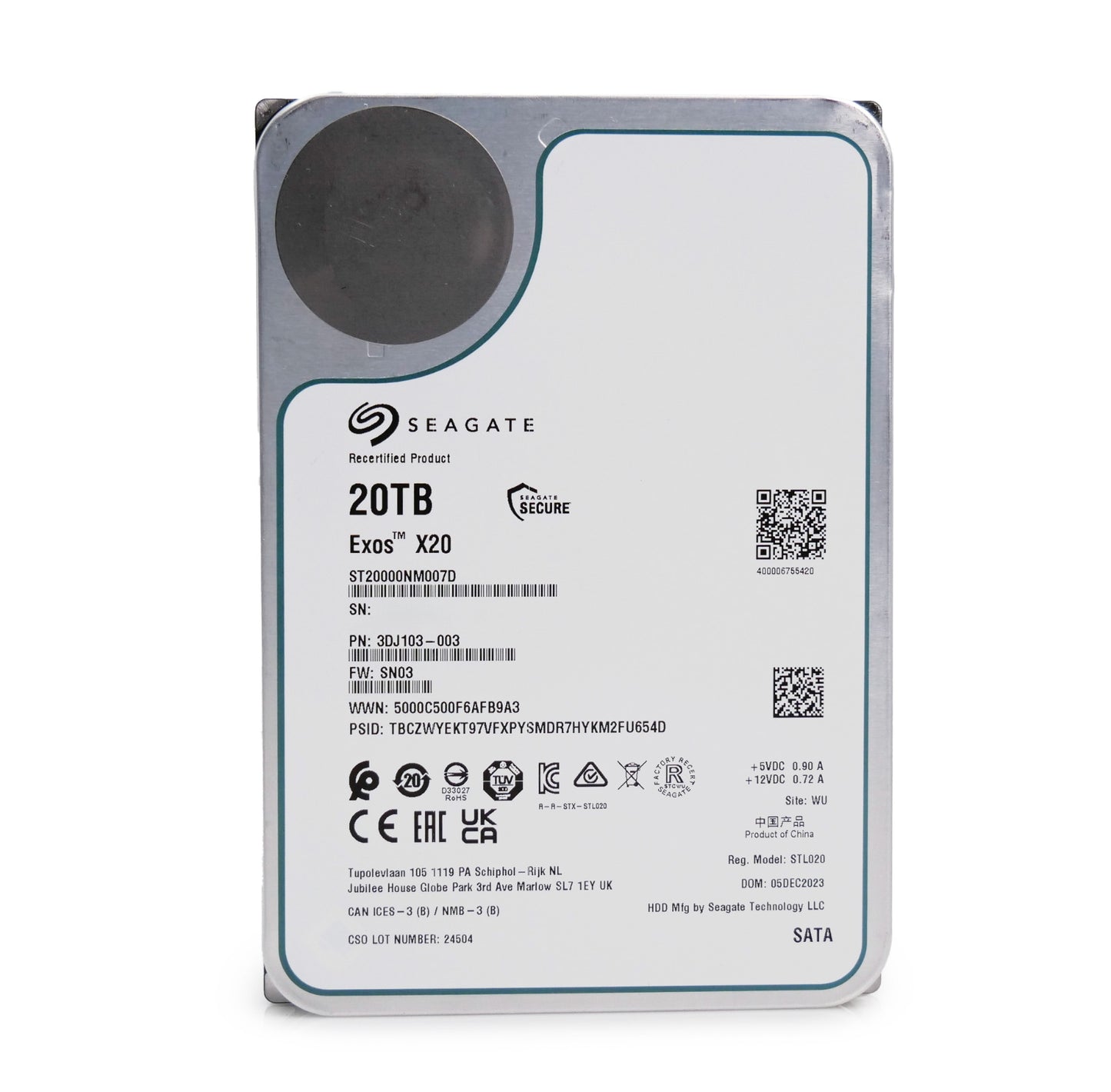 Seagate Exos X20 20TB 7.2K RPM SATA 6Gb/s 3.5" Enterprise HDD - ST20000NM007D