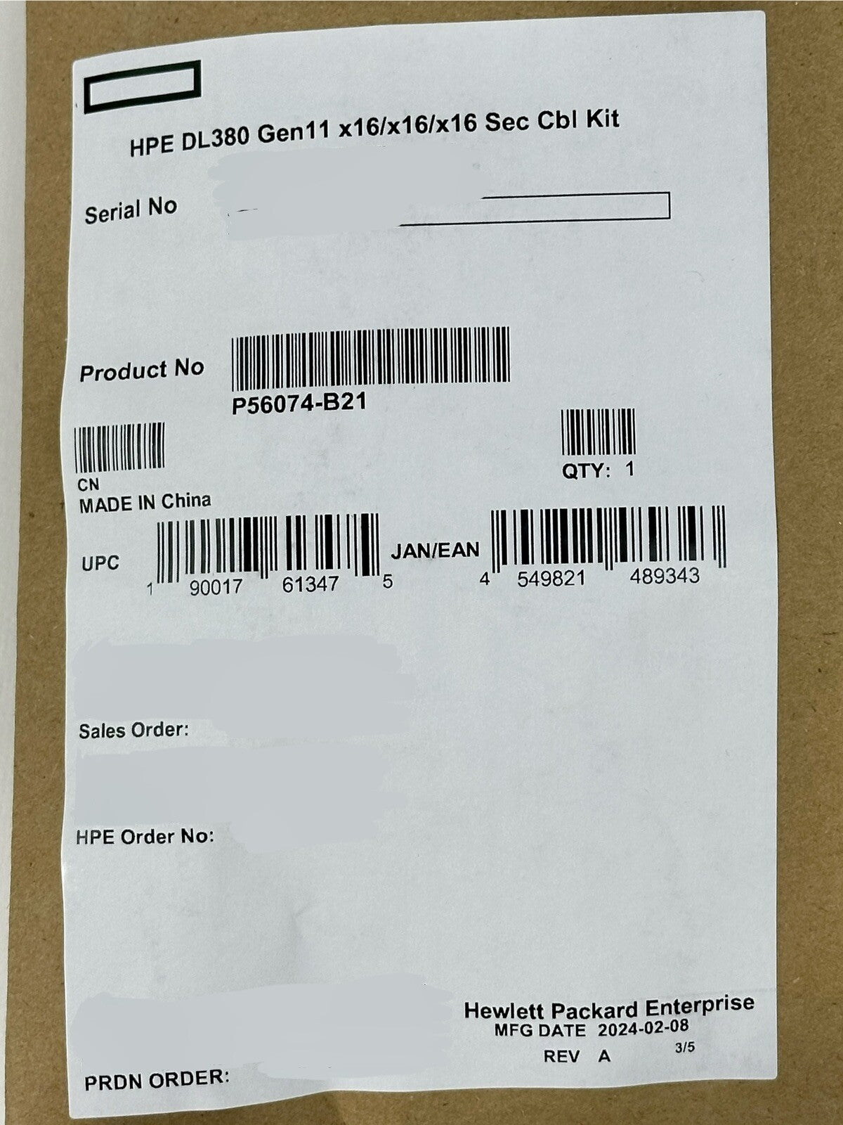 HPE ProLiant DL380 Gen11 x16/x16/x16 Secondary Riser Cable Kit P56074-B21 Slot 4