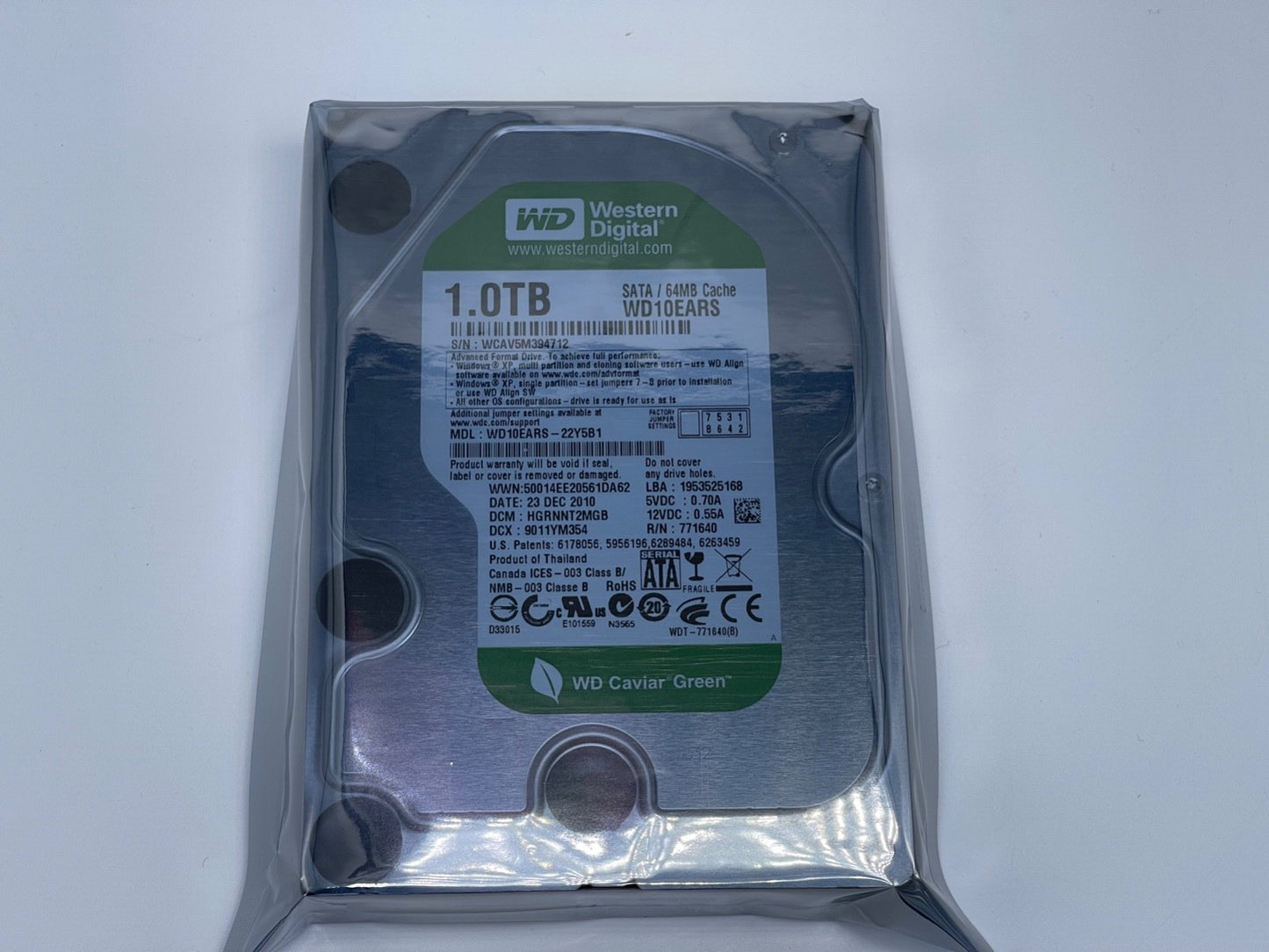 Western Digital Caviar Green WD10EARS 1TB 5400RPM 3.5" 64MB Cache SATA HDD