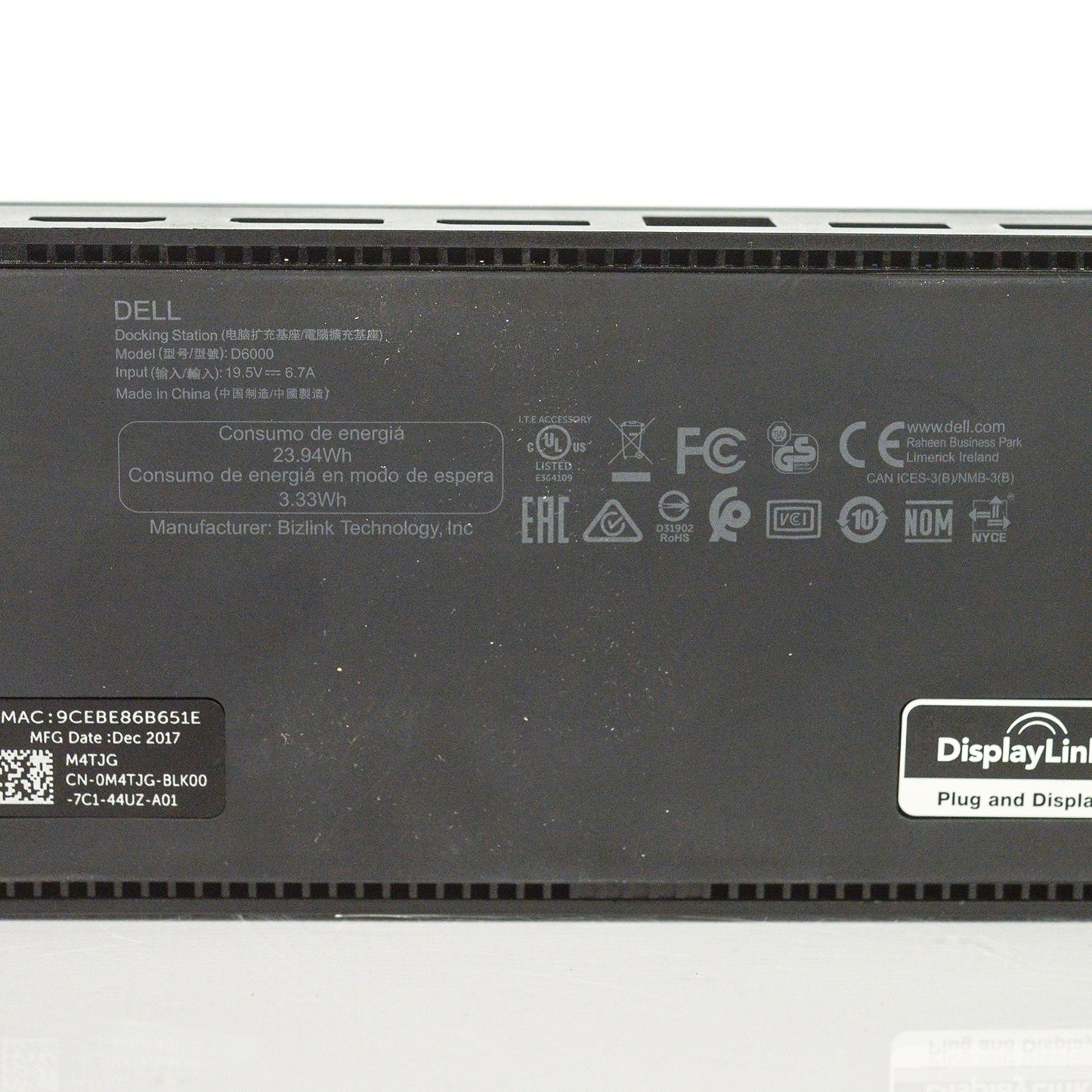 Dell D6000 Universal USB-C 4K Dual DP Docking Station 452-BCYT M4TJG PN3KT M4R9V