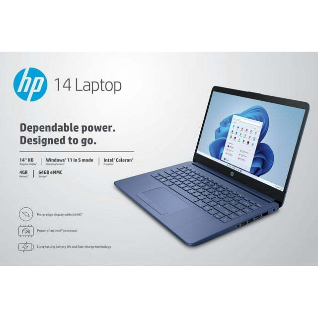 HP Stream Laptop 14" Micro-Edge HD Celeron N4120 4GB 64GB eMMC Webcam Win 11 S